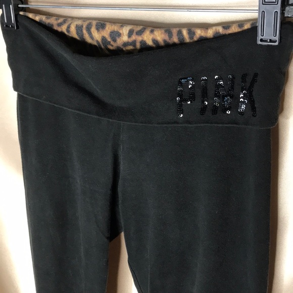 PINK Victoria's Secret Pants - PINK | black & leopard print w/ sequin logo • XS